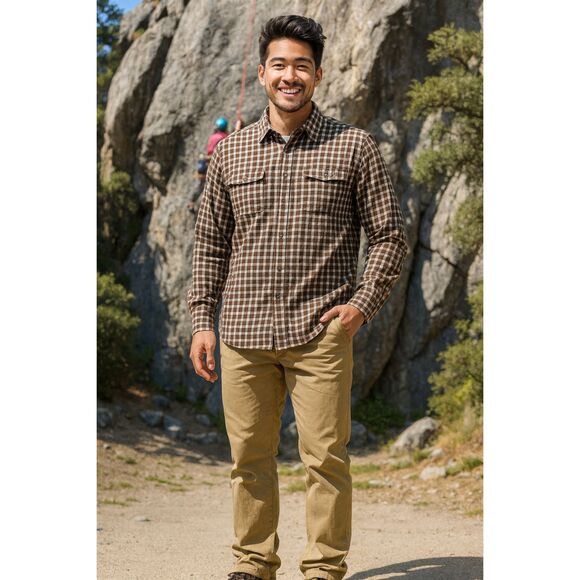 Timberland Shirt Mens 2XL Brown Cotton Flannel Button Down Plaid Chest Pockets - Picture 1 of 7